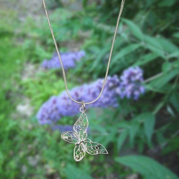 Sterling Silver Butterfly Necklace Danity Pendant Snake Chain Fashion Jewelry - Picture 5 of 9